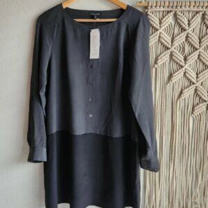 Eileen Fisher Petites Black Gray Color Block Silk Shirt Dress PM NWT